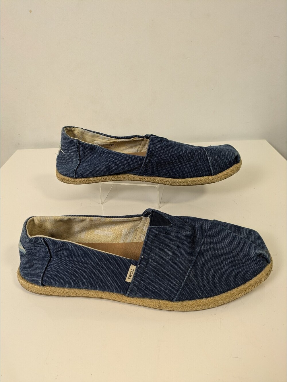 TOMS Classic Navy Blue Canvas Jute Espadrille Alpargata Slip-On Shoes – Size 9